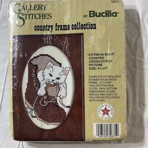 Bucilla Kitten in Boot Cross Stitch Kit 32671 Vintage New Sealed